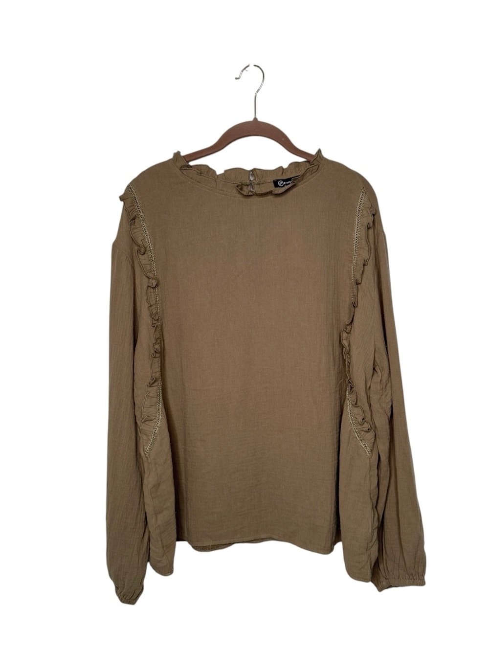 Pretty Garden Olive Green Ling Sleeve Ruffle Top Size XL NWT